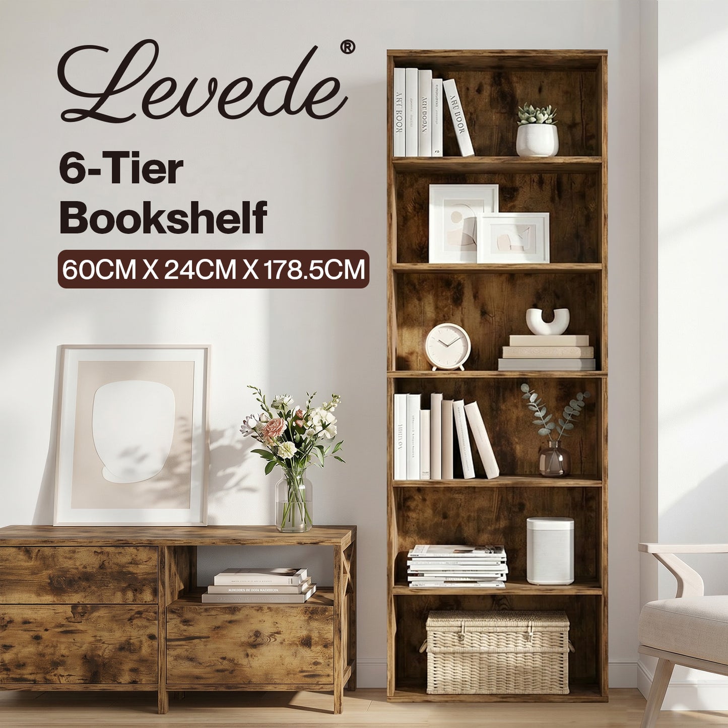 Levede 6 Tier Book Shelf Storage Shelves Bookcase Display Unit Organizer Cabinet