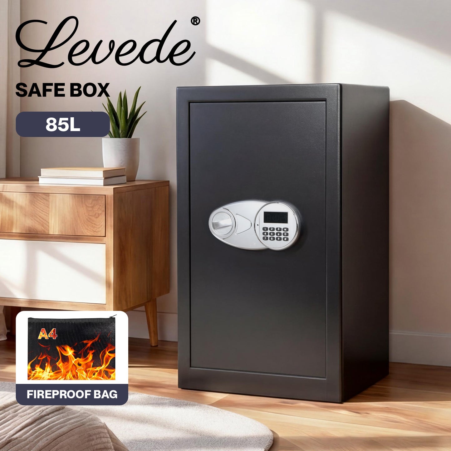 Levede Digital Safe Box Large Fireproof with Key Password Home Office Security