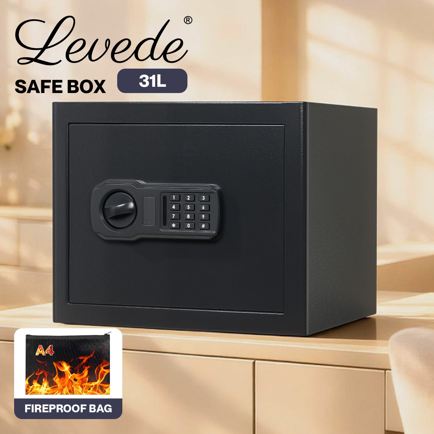 Levede Safe Box Digital Home Office Security Fireproof Code Emergency Key 31L