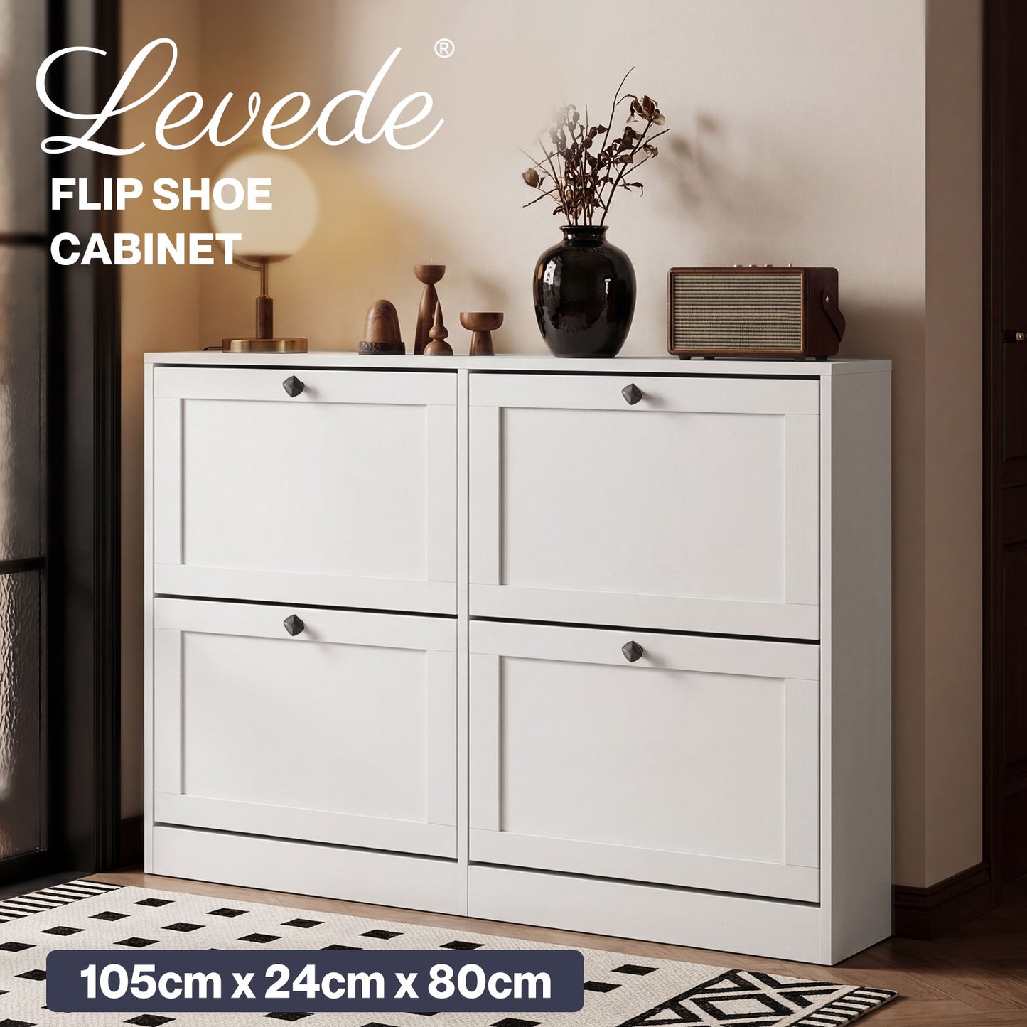Levede Shoe Cabinet Slim Shoe Storage Unit Flip Drawers Hallway Organiser White