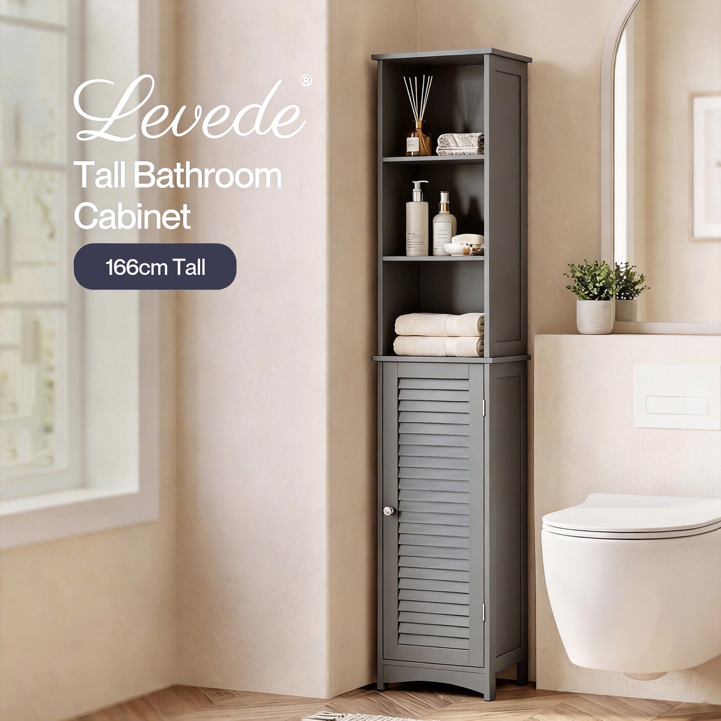 Levede Tall Bathroom Cabinet Slim Freestanding Bathroom Storage Cupboard Unit