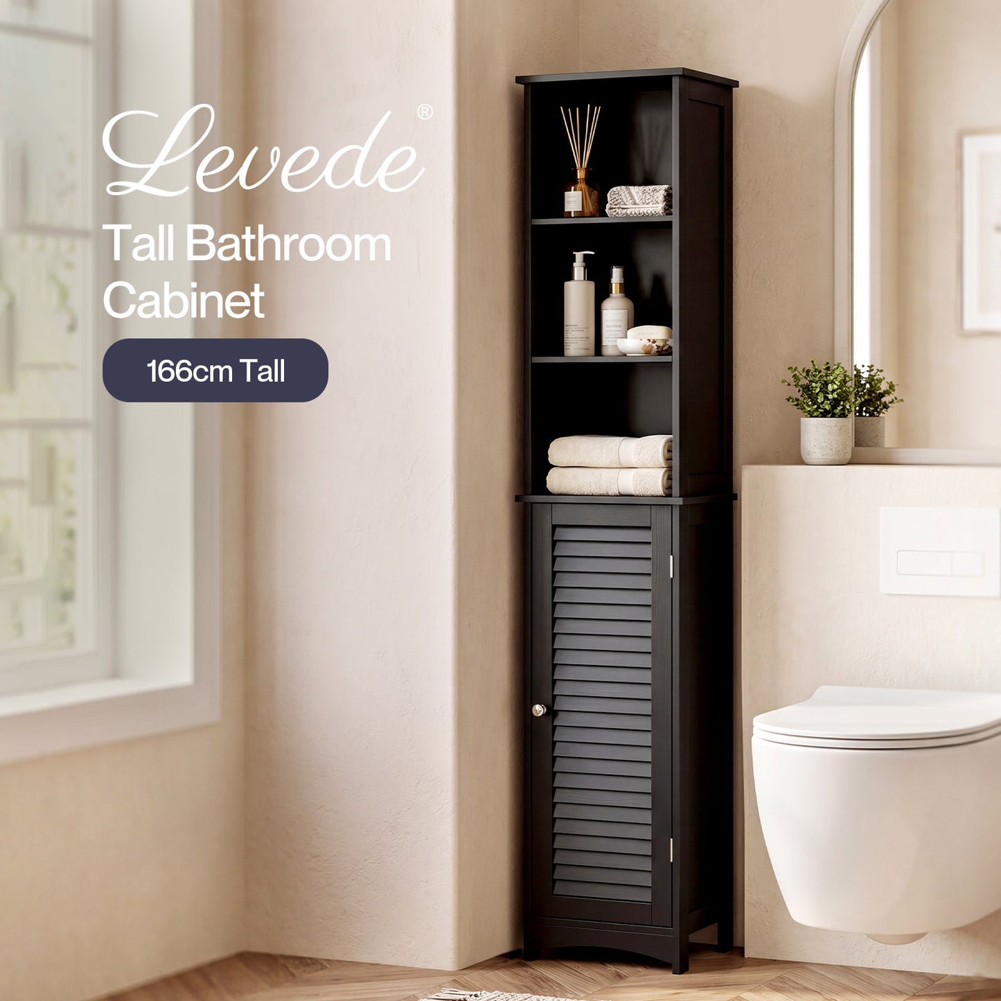 Levede Tall Bathroom Cabinet Freestanding Slim Bathroom Storage Cupboard Unit