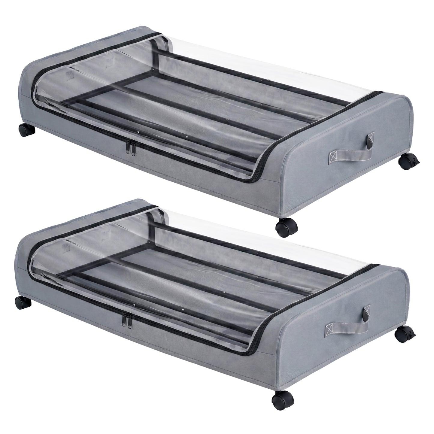 Levede Under Bed Storage Boxes with Lids Rolling Oxford Metal Frame 2 Packs