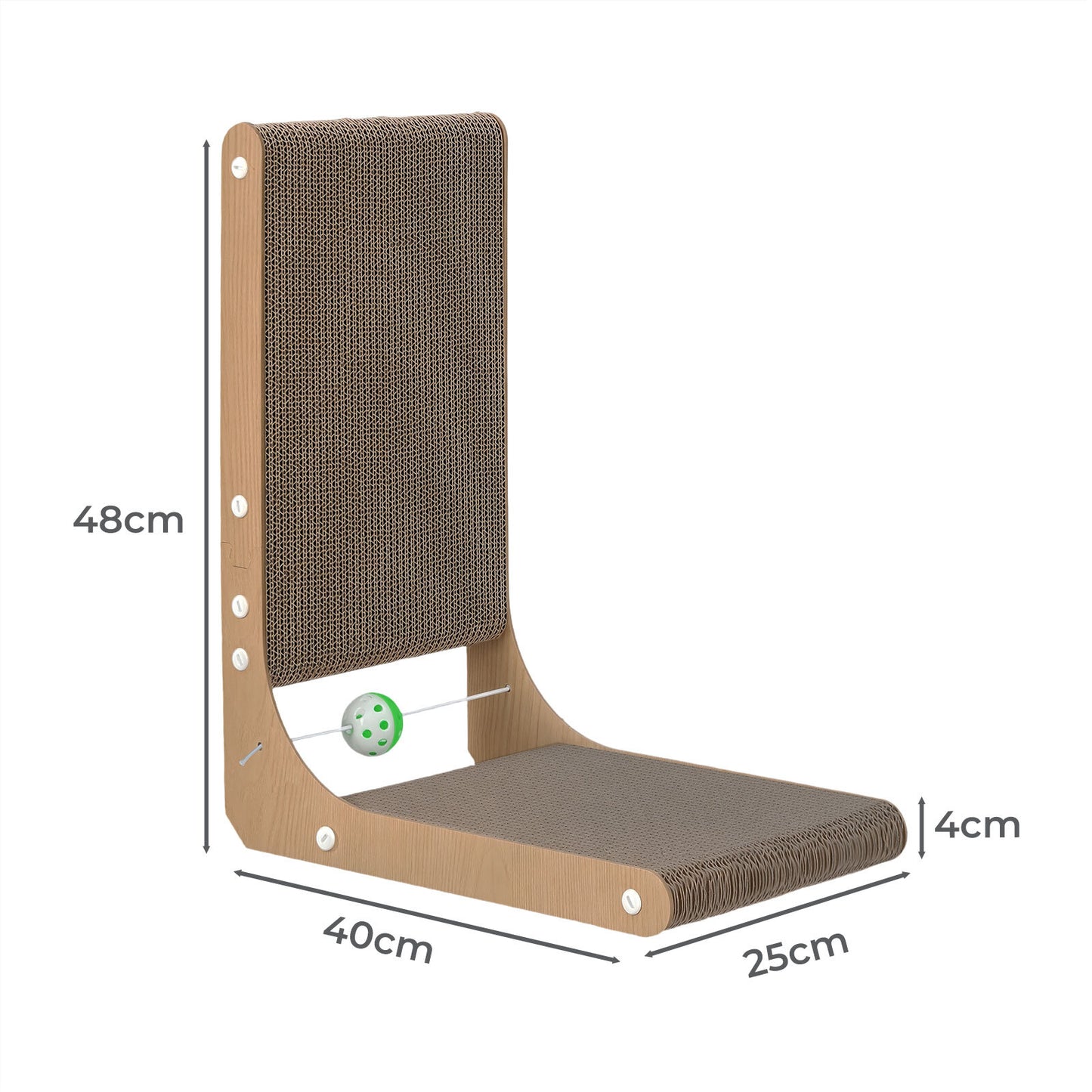 Skylos 48cm High L Shaped Cat Scratching Board with Ball Toy Wall Furniture