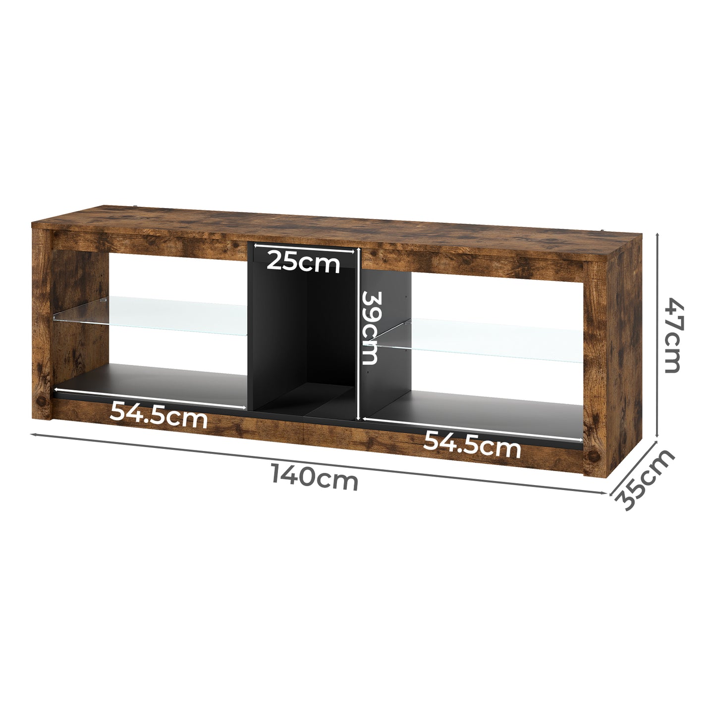 Levede TV Stand Cabinet Entertainment Unit with LED Lights Glass Display Shelves