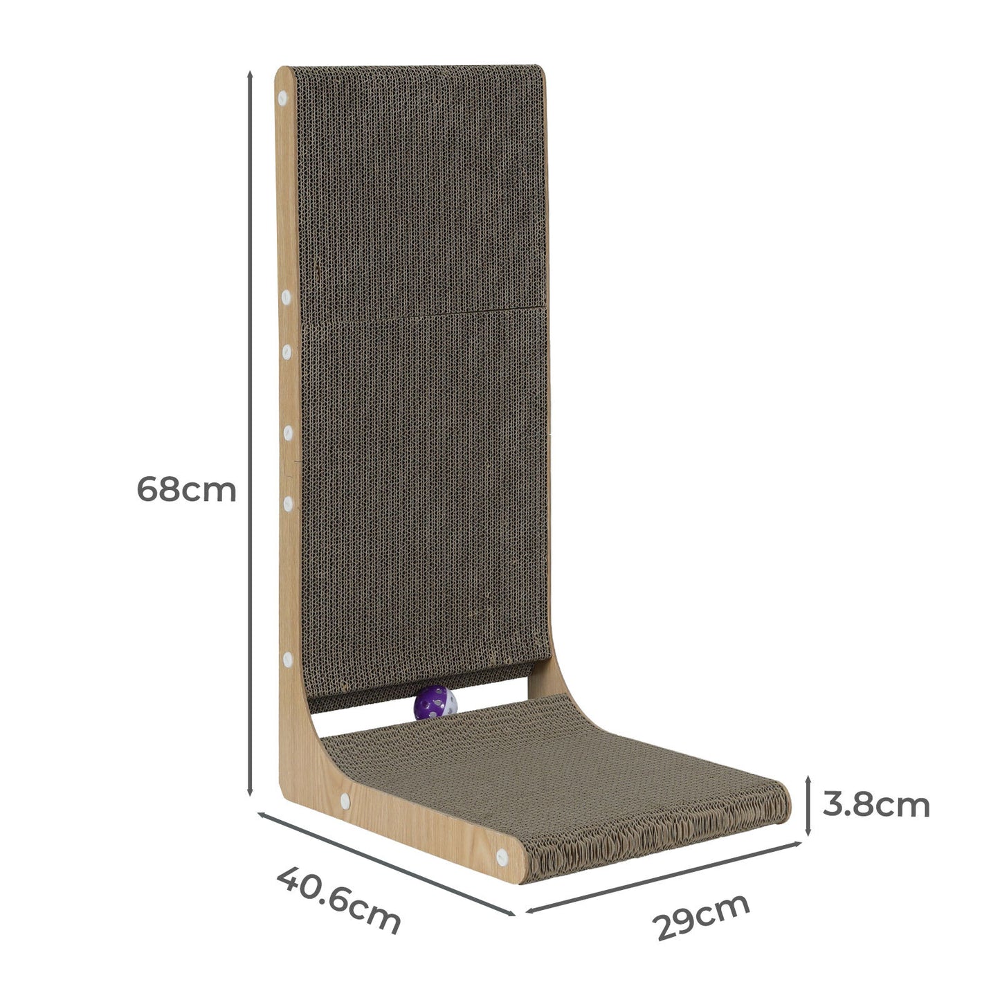 Skylos 68cm High L Shaped Cat Scratching Board with Ball Toy Wall Furniture