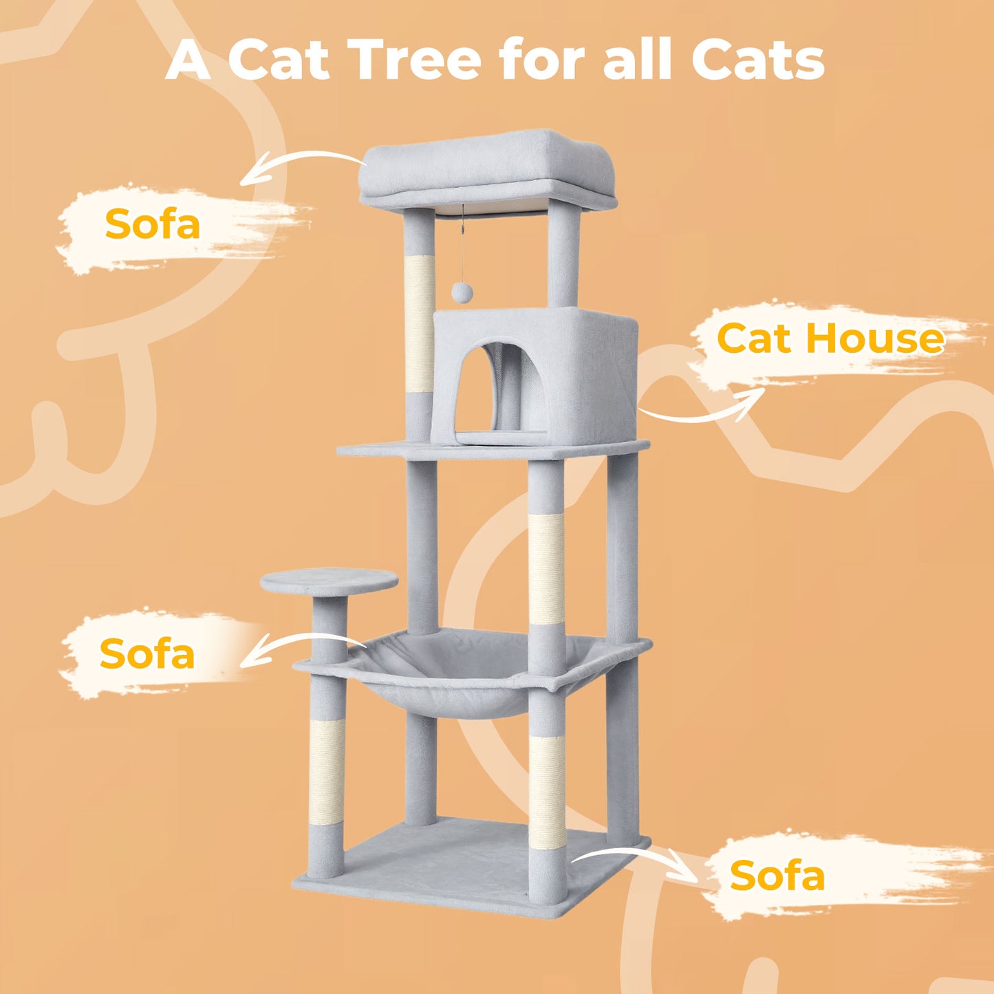 Skylos Cat Tree Activity Center Scratching Post with Condo Perch Bed Hammock