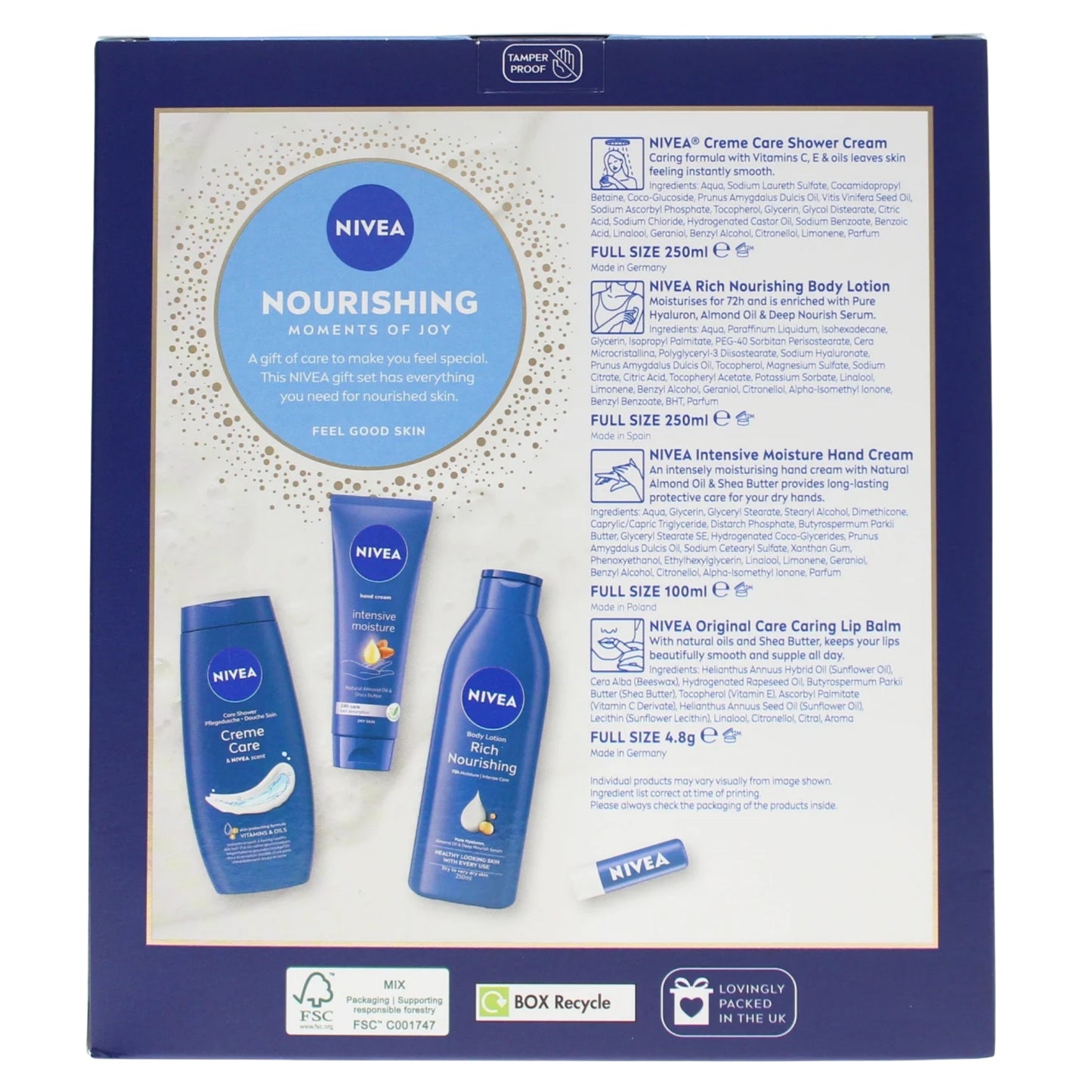 NIVEA Nourishing Moments of Joy Gift Set 4pc – Shower Cream 250ml Lotion 250ml Lip Balm & Hand Cream 100ml