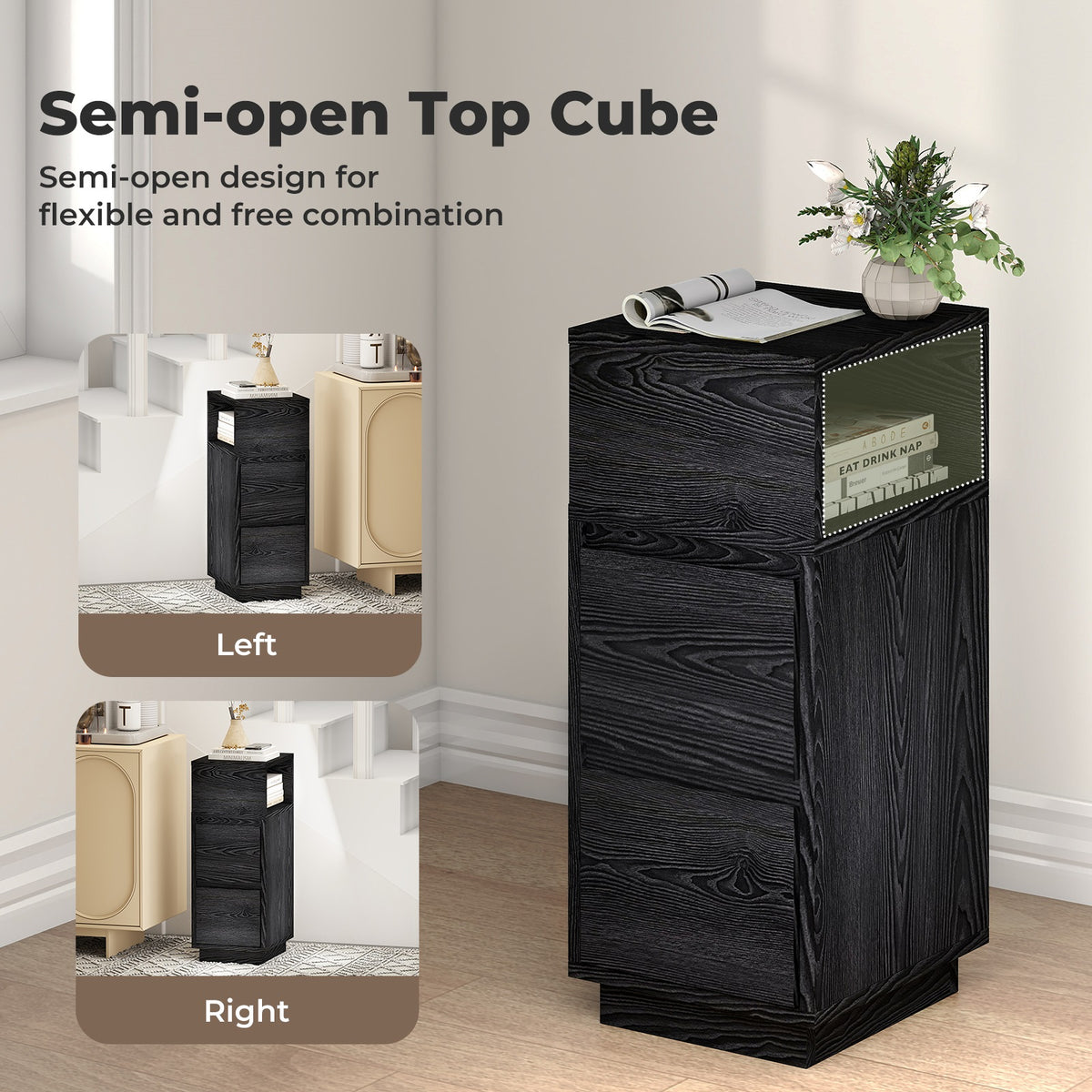 Levede Slim Bedside Table Storage Nightstand with 2 Drawers & Open Shelf Black