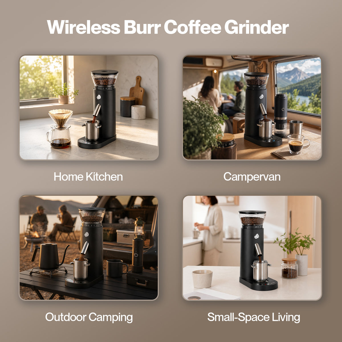 Spector Coffee Grinder 60-Setting Portable USB Rechargeable Burr Grinder Black