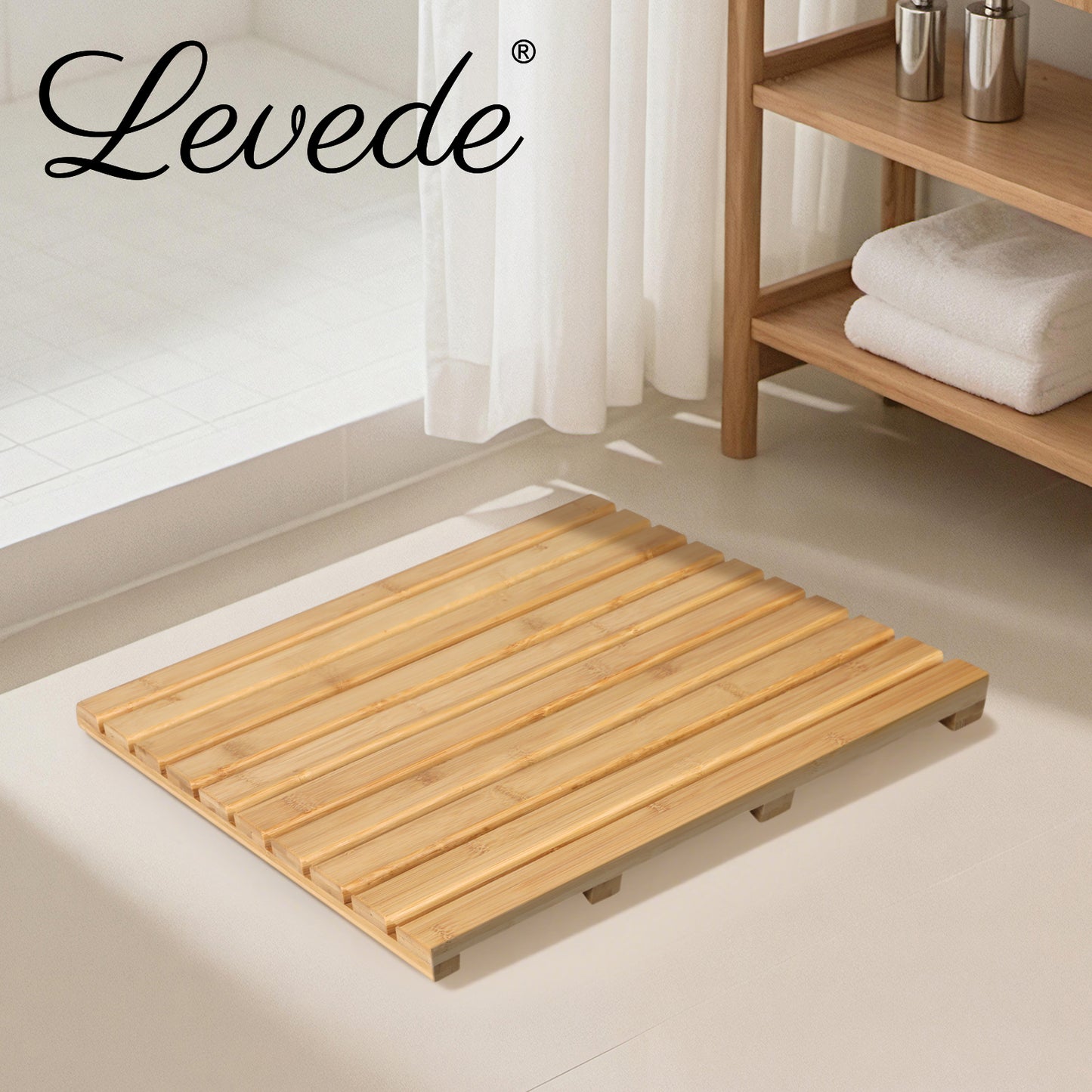 Levede Slatted Duck Board Shower Bath Mat Natural Bamboo Anti-Slip Rectangle