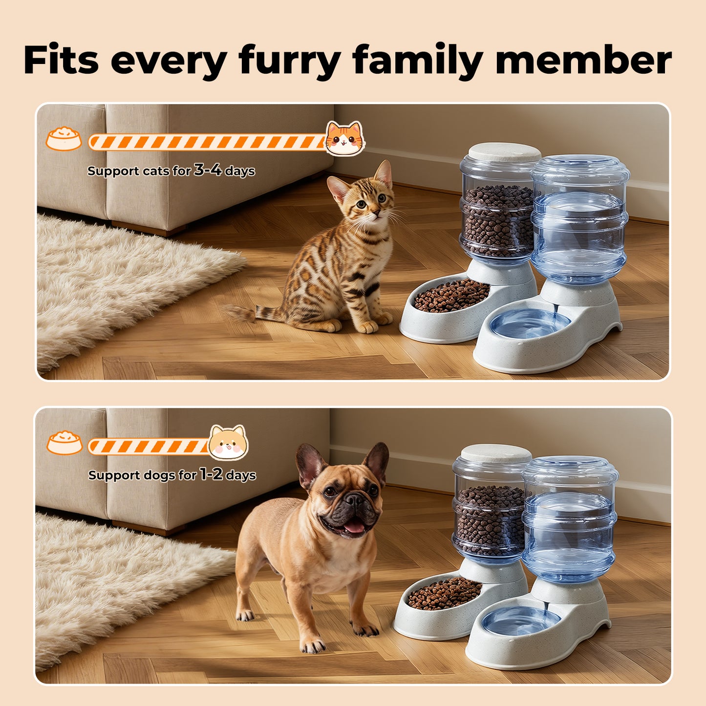 Skylos 2 Packs Automatic Food Feeder Waterer Set Plastic Dispenser Dog Cat 3.5L