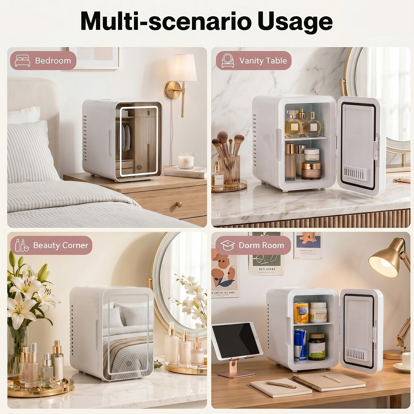 Spector Mini Fridge 5L Portable Small Cooler Warmer LED Makeup Mirror Car Home