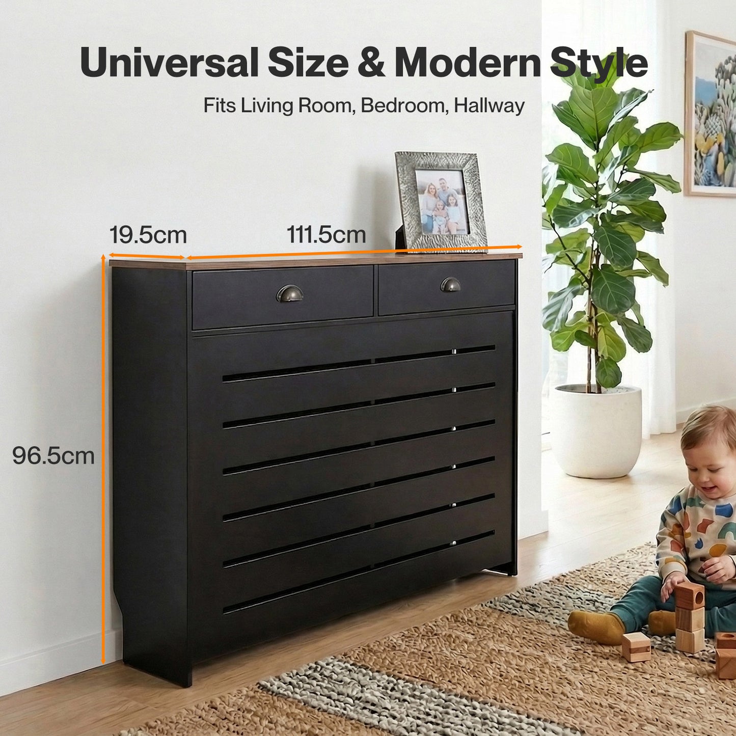 Levede Radiator Cabinet with Drawers Slat Grill Storage Shelf Guard Furniture