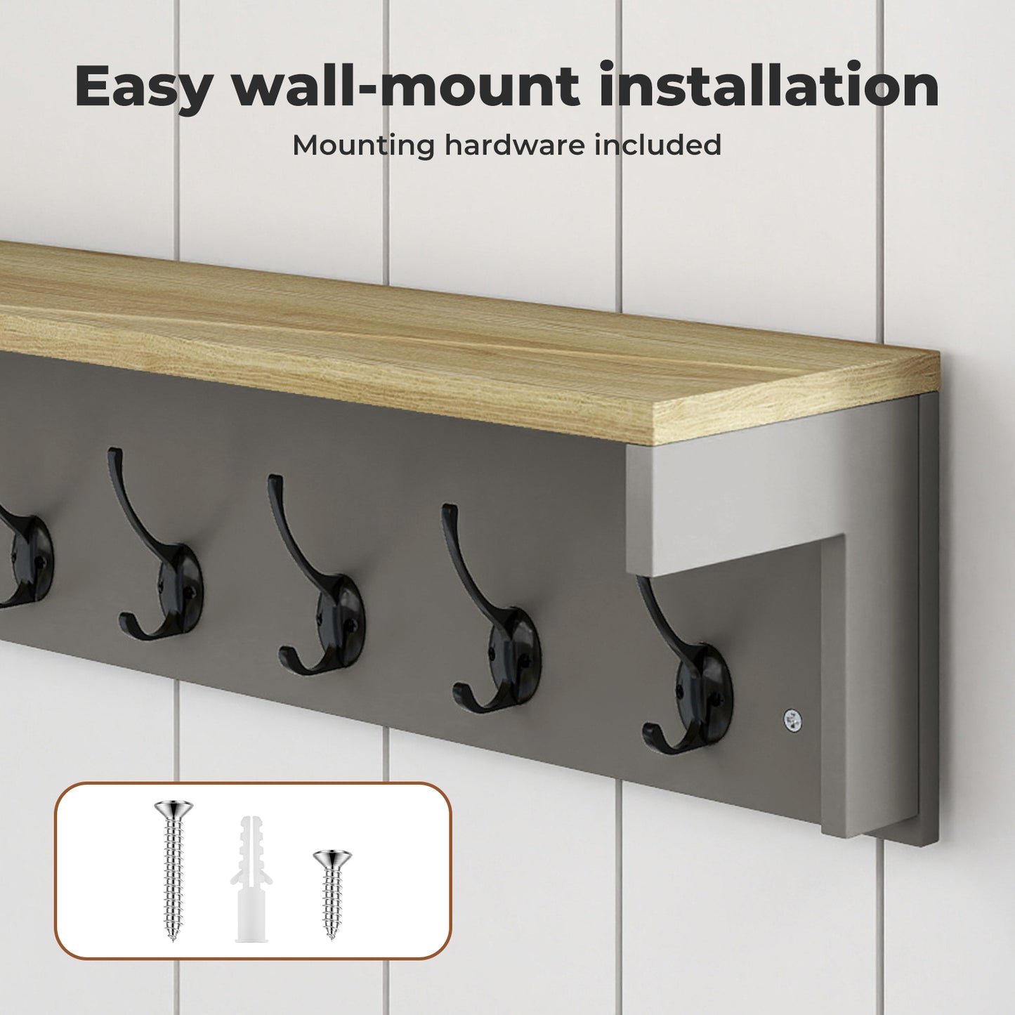 Levede Coat Rack Wall Mounted 7 Double Hooks Wood Entryway Hallway Storage Shelf