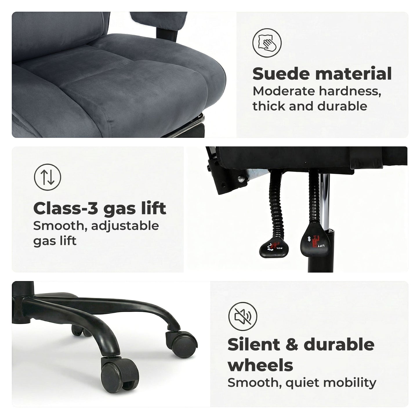 Executive Ergonomic Office Chair Suede Fabric Wide Seat 155° Recline Footrest