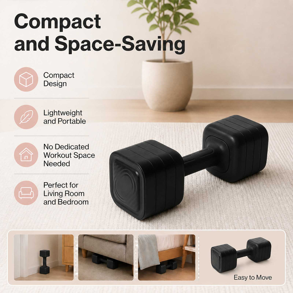 Centra Adjustable Dumbbells Set 2-5Kg Quick Lock TPU Grip for Home Gym Black