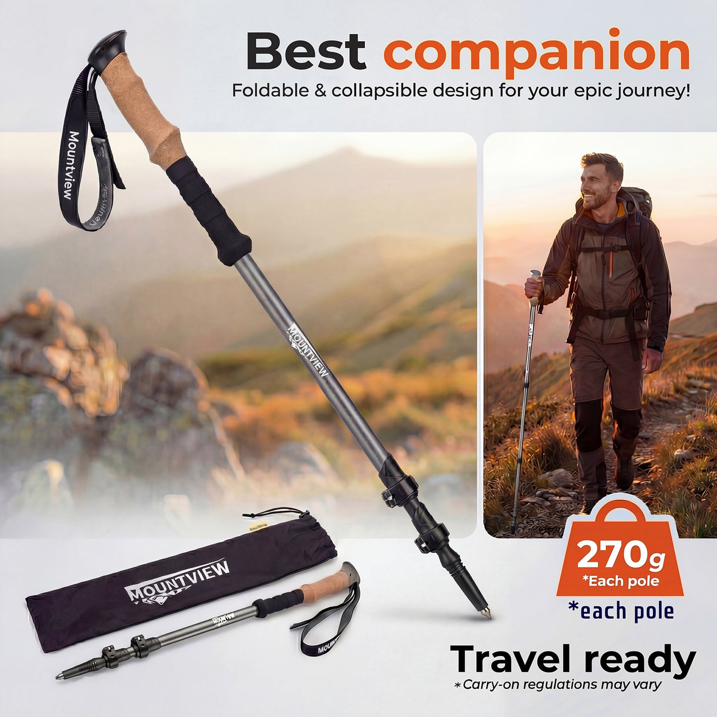 Mountview Trekking Poles Aluminum 7075-T6 Lightweight Hiking Sticks 2 PCS