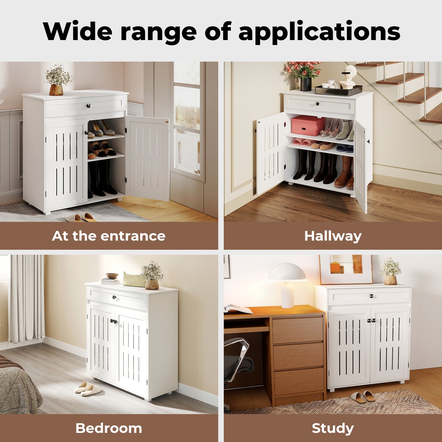 Levede Shoe Cabinet 4-Tier Door Entryway Storage Rack Organizer Cupboard White
