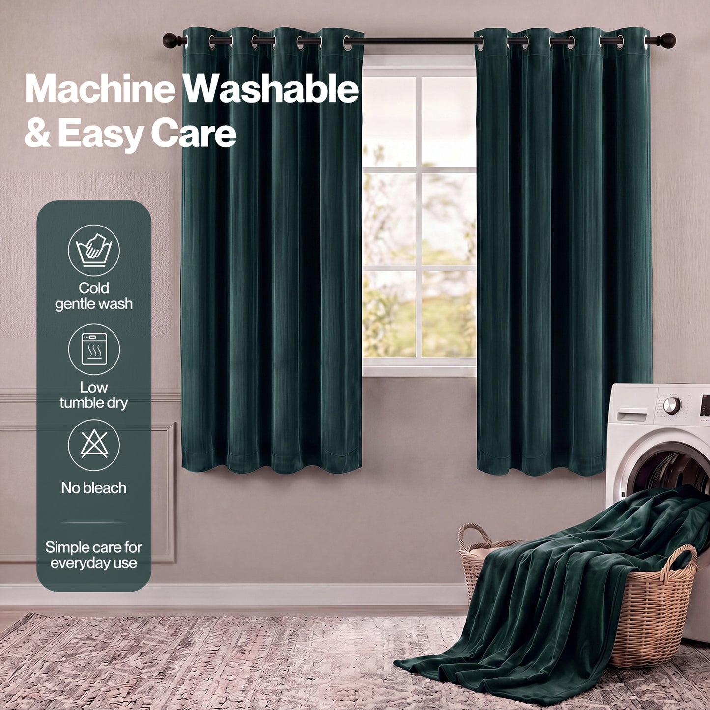 Marlow Thick Thermal Blackout Curtains Velvet 46x54 Inch Eyelet Ring Top Green