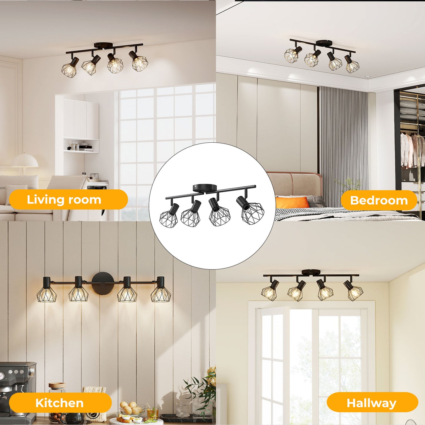 EMITTO 3-4 Way Spotlight Ceiling Light Adjustable Kitchen Spot Light E14 Fixture
