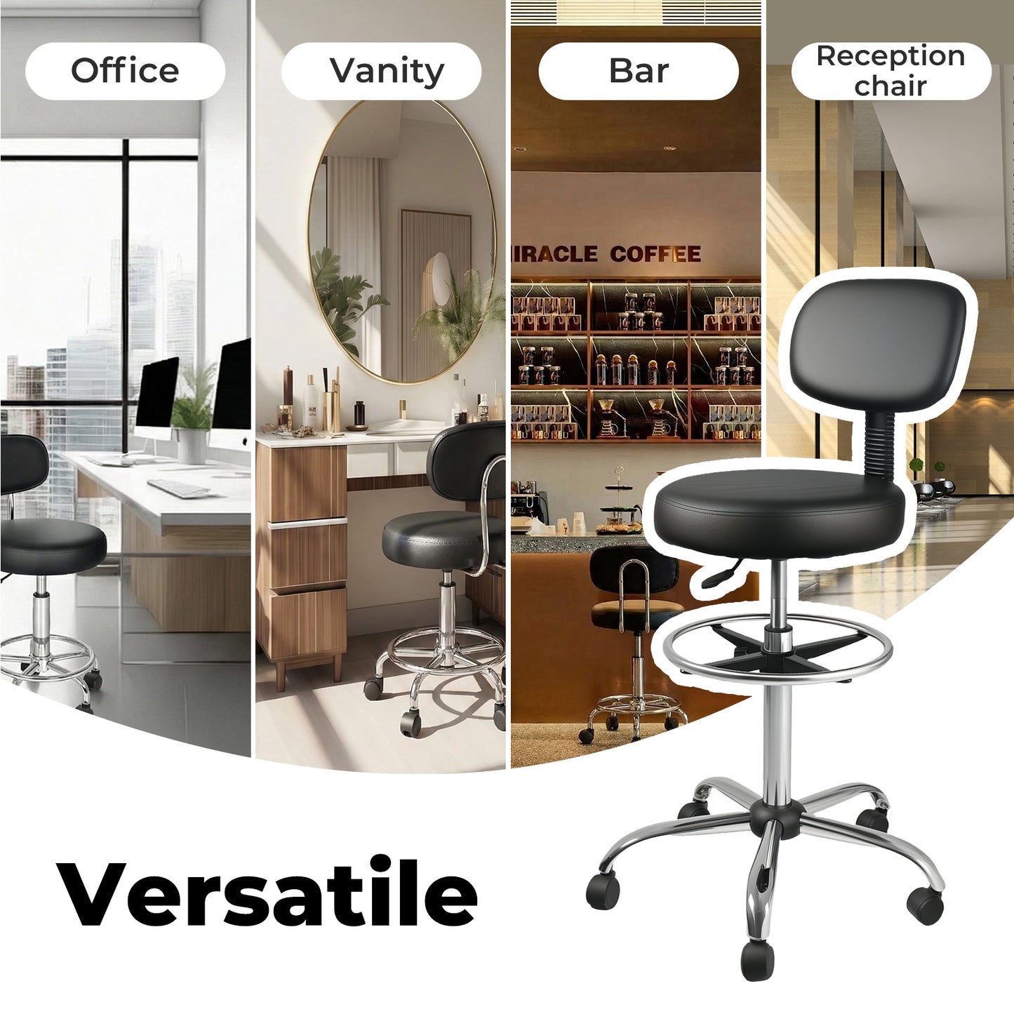 Levede Swivel Drafting Chair Ergonomic Stool Height Adjustable Footrest Backrest