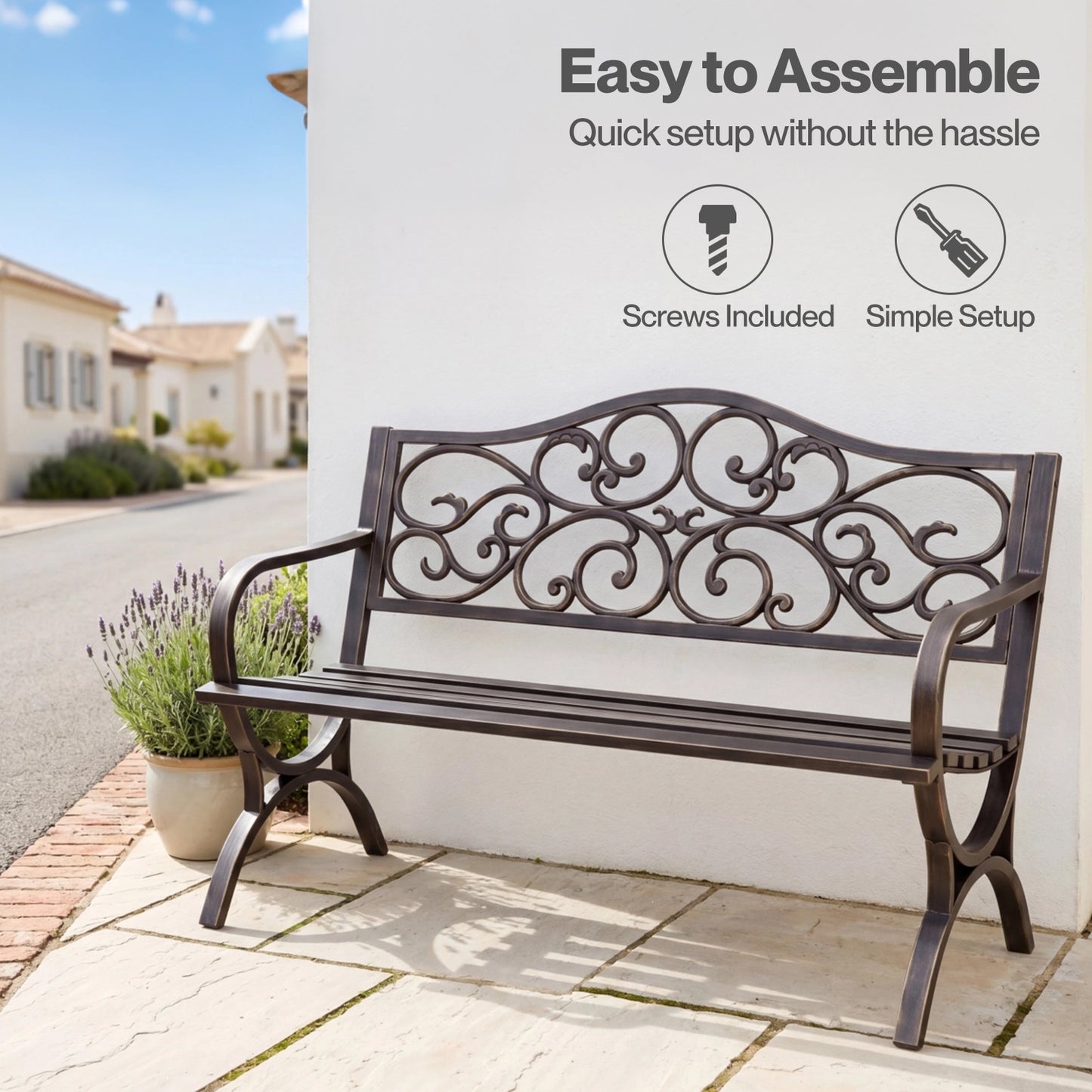 Levede Garden Bench Outdoor Bench 300kg Metal Floral Pattern Bronze