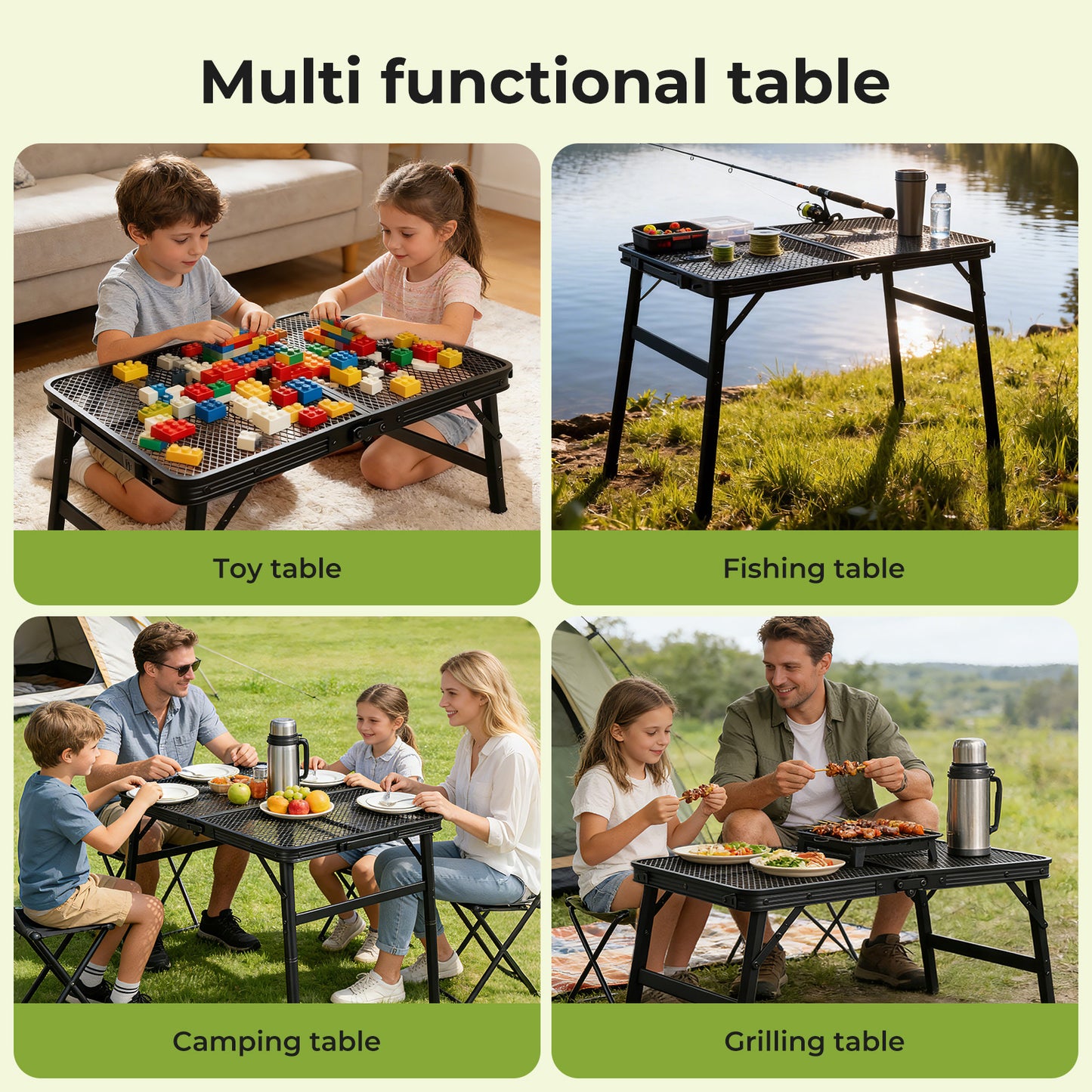 Levede Folding Camping Table Adjustable Height Aluminium Picnic Desk Black 90cm