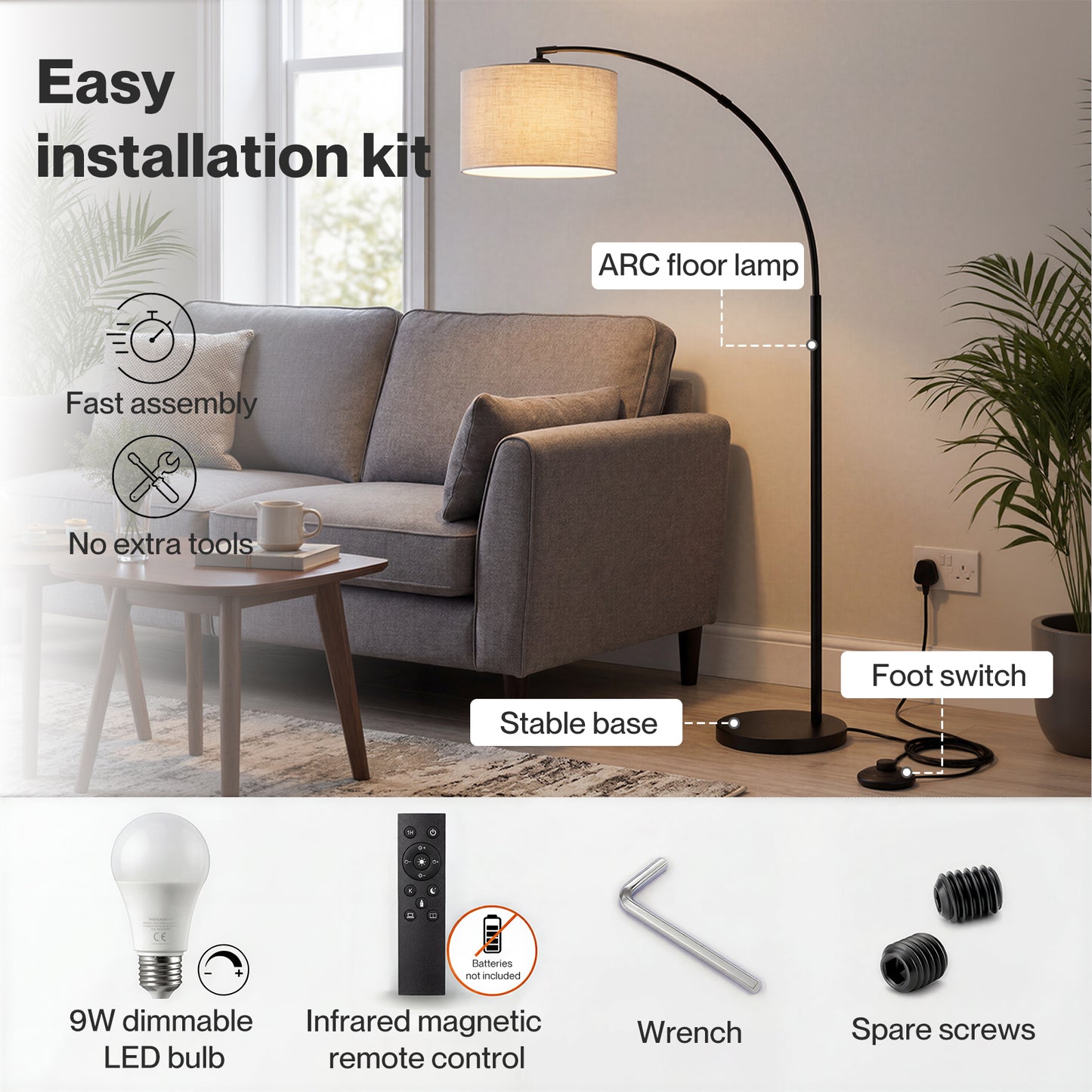 Emitto Standard Floor Lamp Dimmable Standing Lamp Smart Control Adjustable Timer