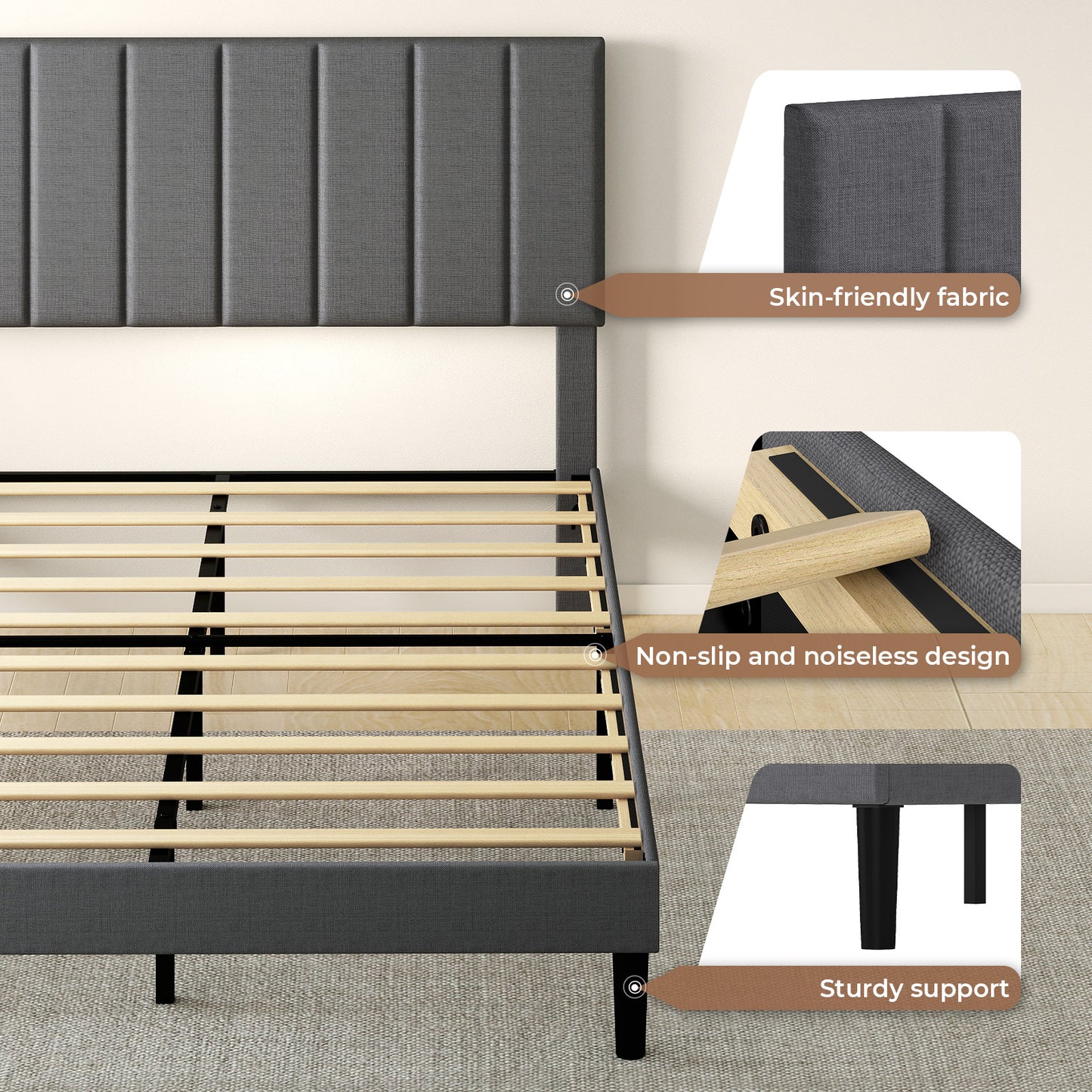 Levede Bed Frame Small Double King Linen Fabric Upholstered Soft Foam Headboard