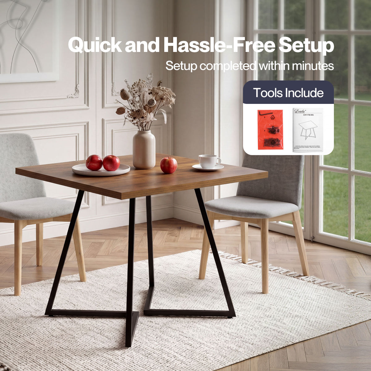 Levede dining table square dining table 80cm 25mm metal frame MDF Walnut