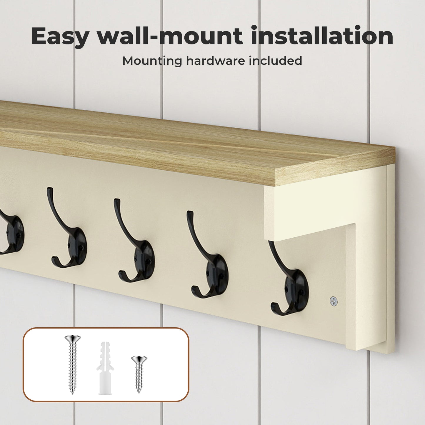 Levede Coat Rack Wall Mounted Shelf 7 Double Hooks Storage Entryway Hallway