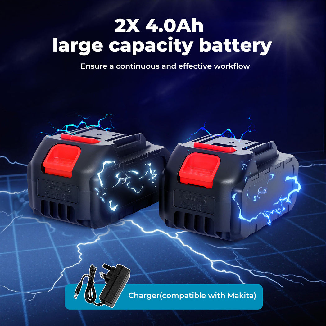 Traderight 125mm Electric Cordless Brushless Angle Grinder 21V 2x4.0Ah Battery