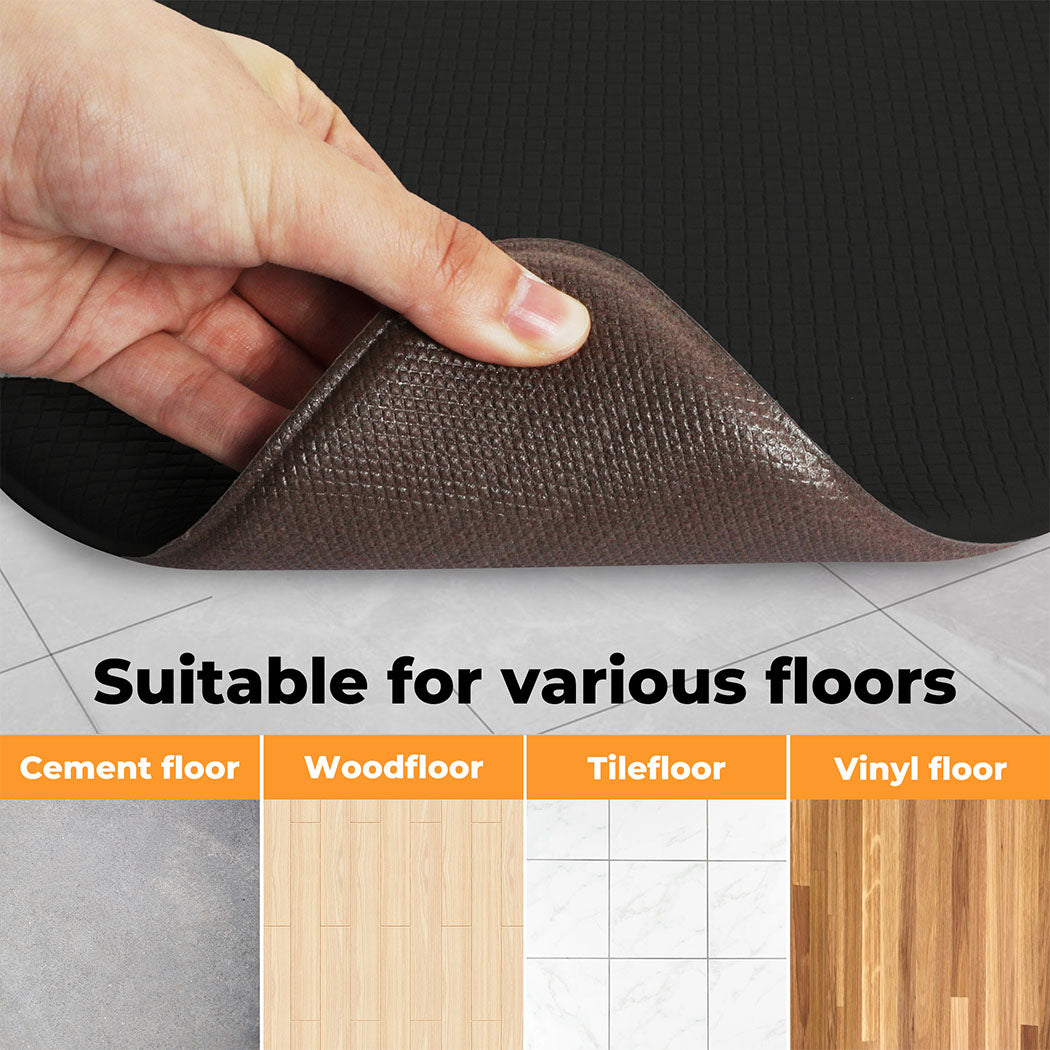 Marlow Kitchen Mat 2PCS Non Slip Woven Rubber Floor Mat Absorbent Runner BLack
