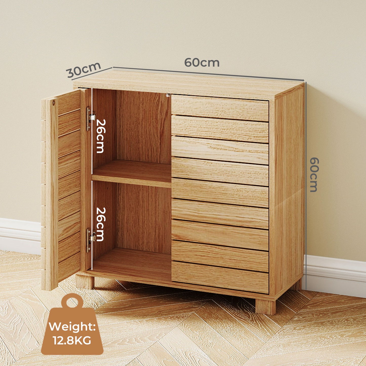 Levede Bathroom Floor Storage Cabinet 2-Tier Adjustable Shelf Cupboard Oak Style