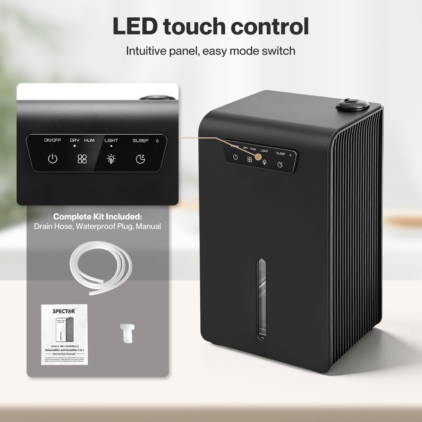 Spector Dehumidifier Humidifier 2 in 1 Portable Electric LED Auto Off Black 3.2L