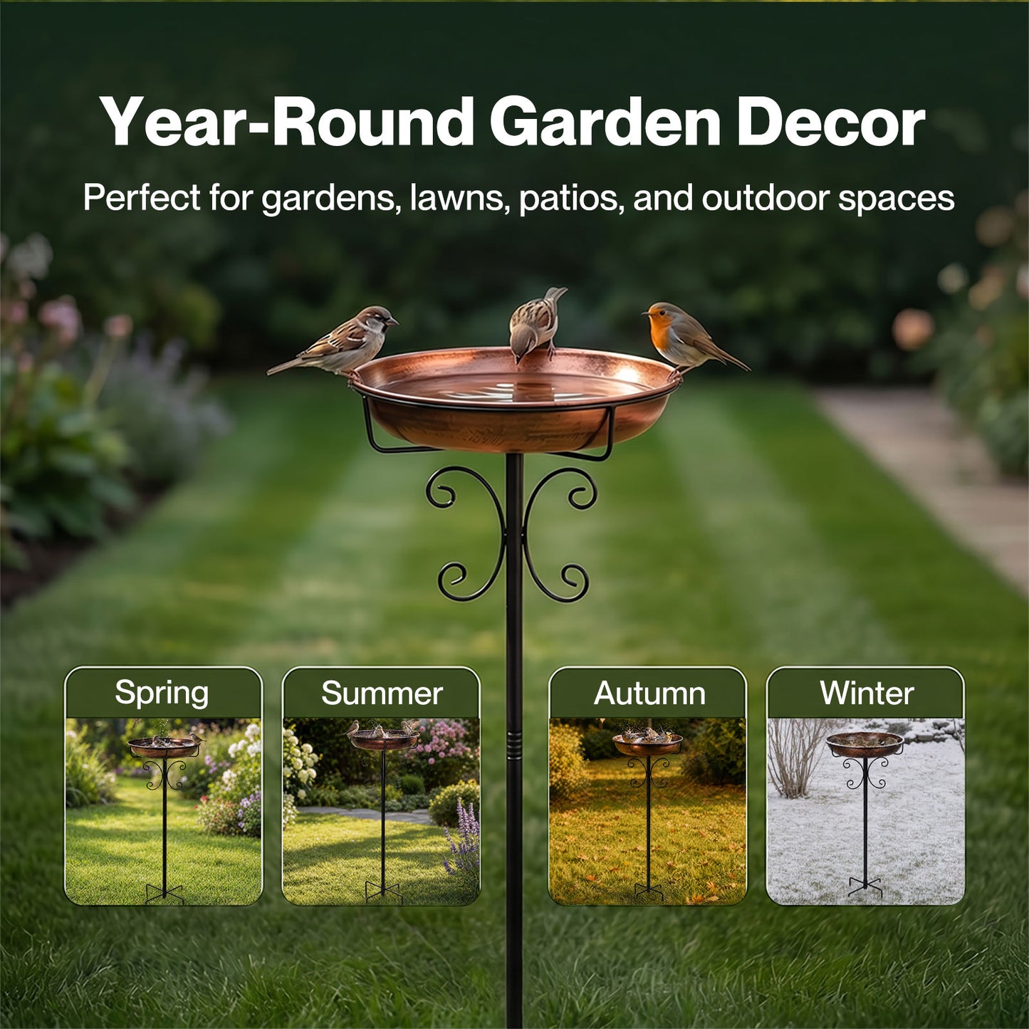 TOQUE Metal Bird Bath Outdoor Garden Bird Feeder Bowl Patio Decor Freestanding