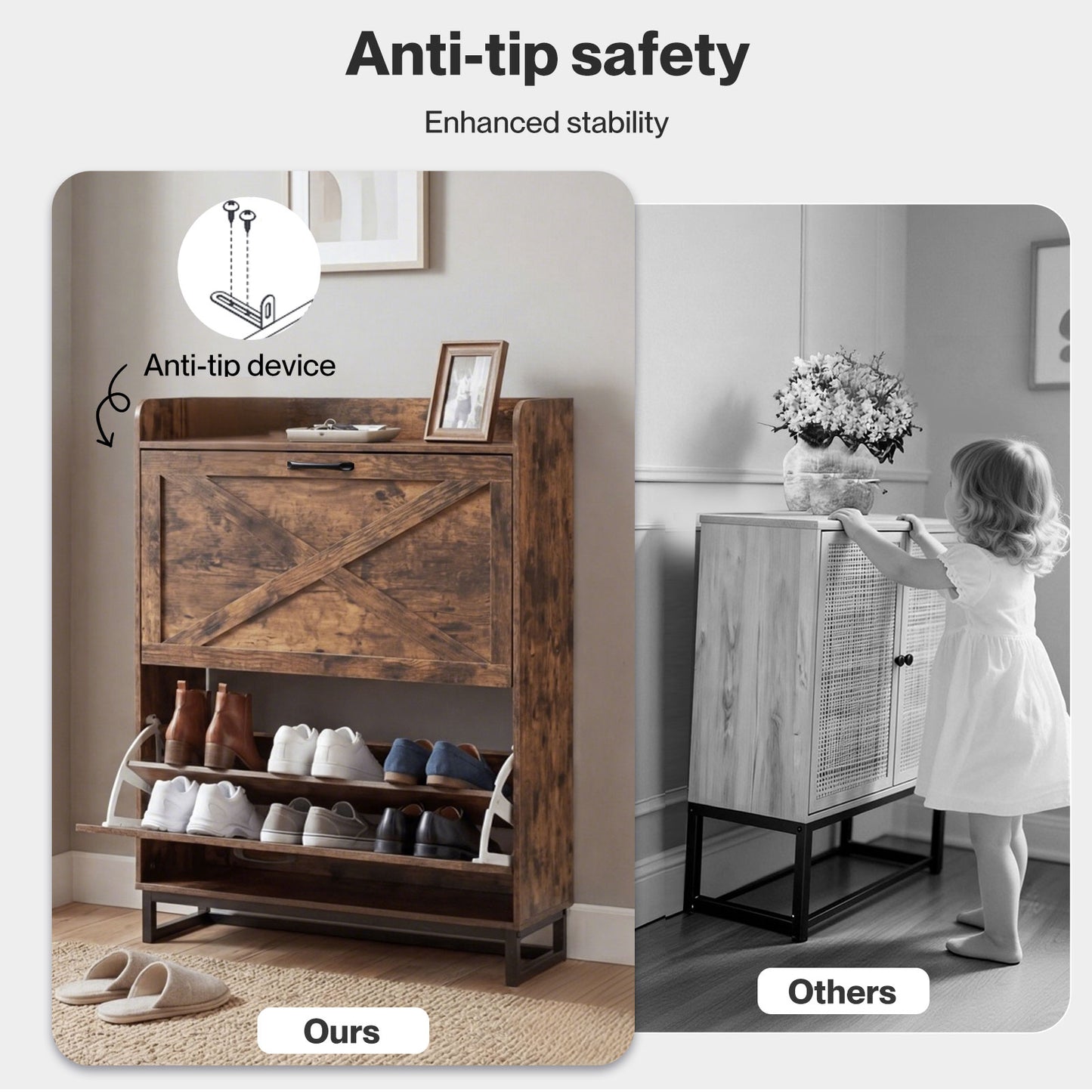 Levede Slim Shoe Cabinet Hallway Flip Shoe Storage Unit with Adjustable Shelves