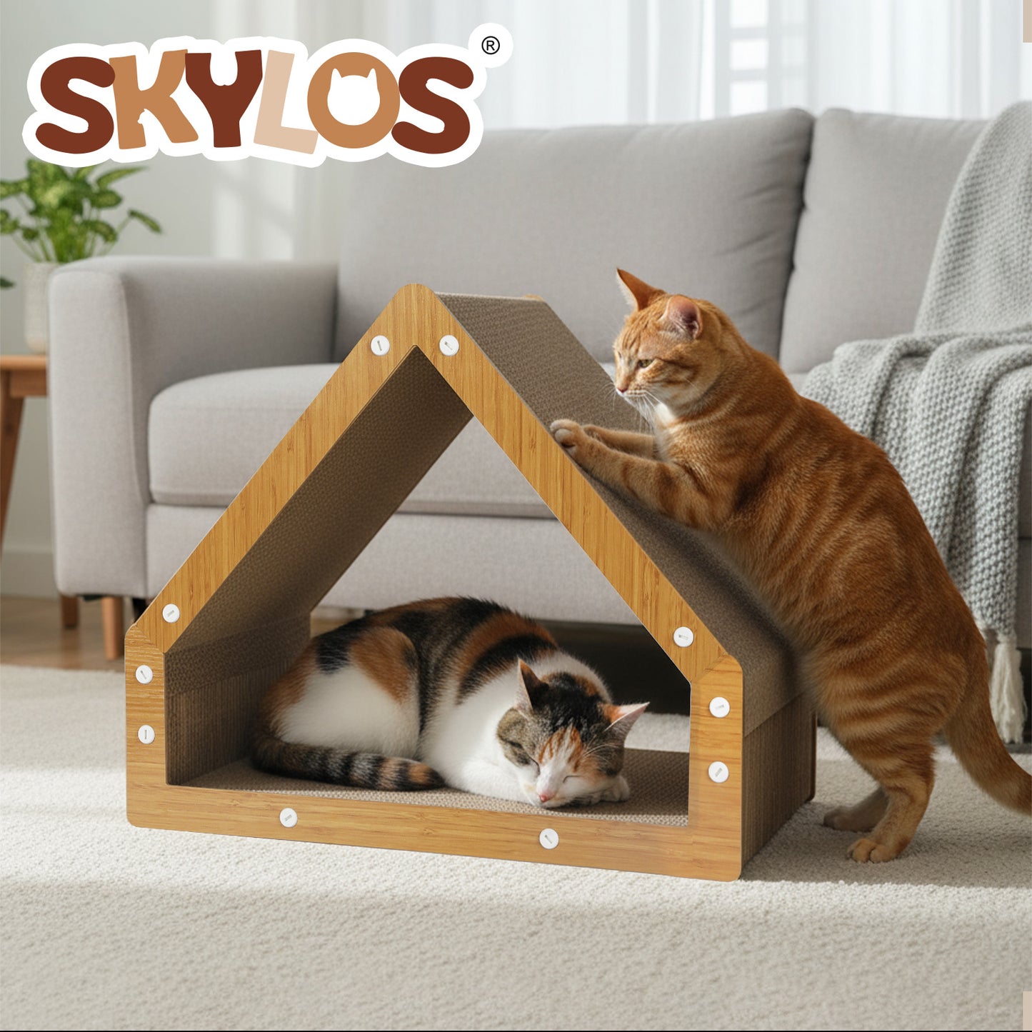 Skylos Cat Scratching Board House Corrugated Cardboard Cat Scratcher Indoor