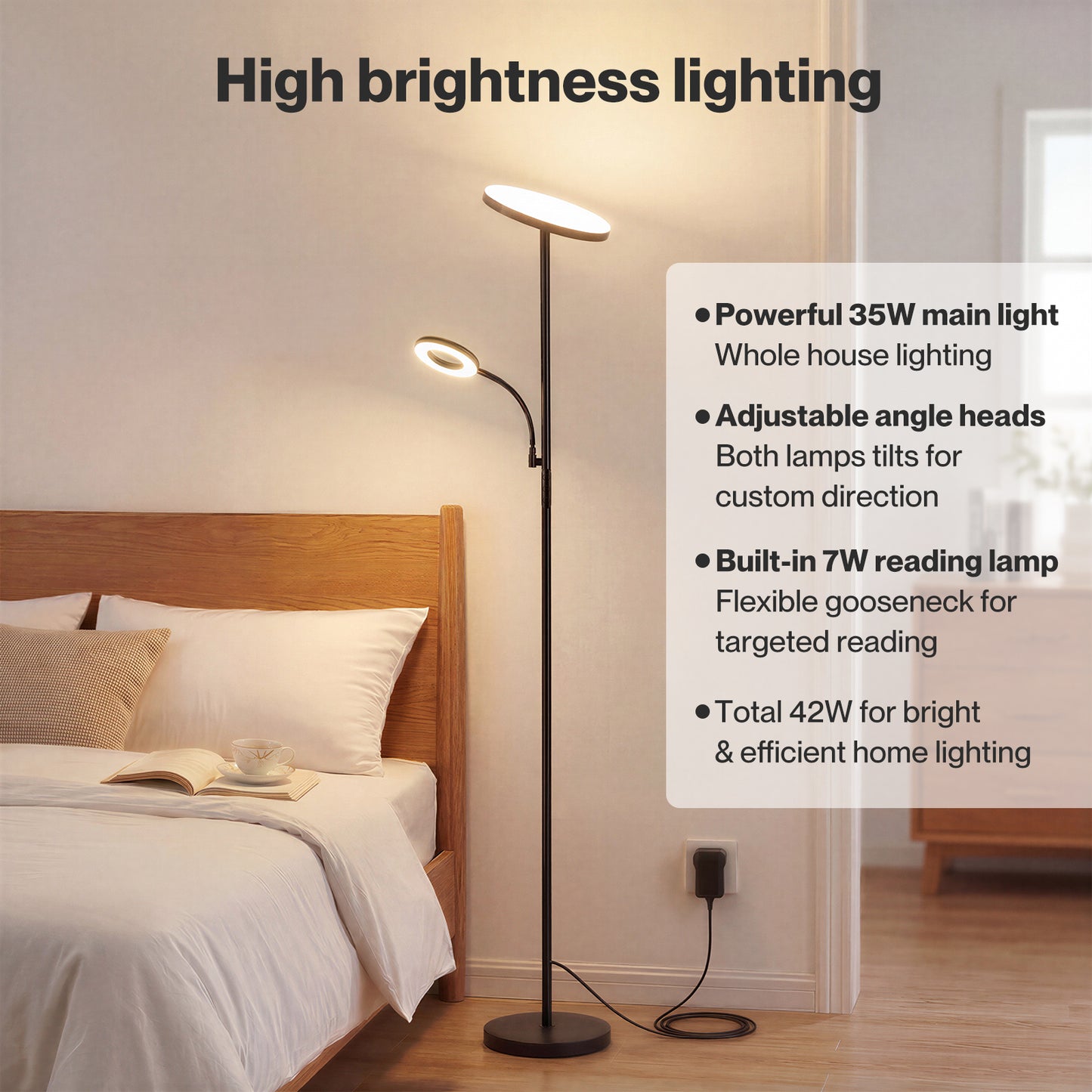 Emitto Modern Floor Lamp 2-in-1 Adjustable Reading Light Remote Control Timer
