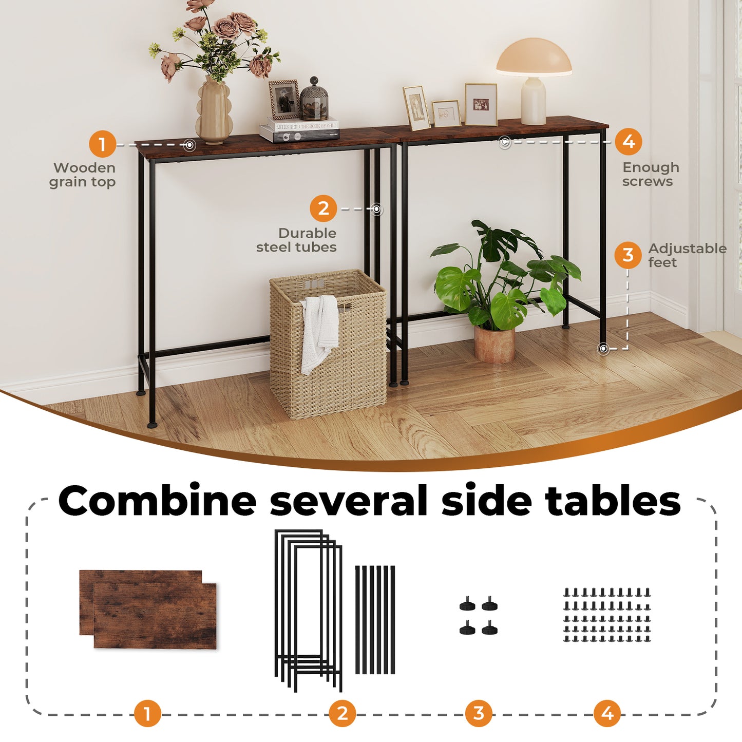 Narrow Console Table Slim Entryway Hallway Sofa Table Display Shelf Industrial