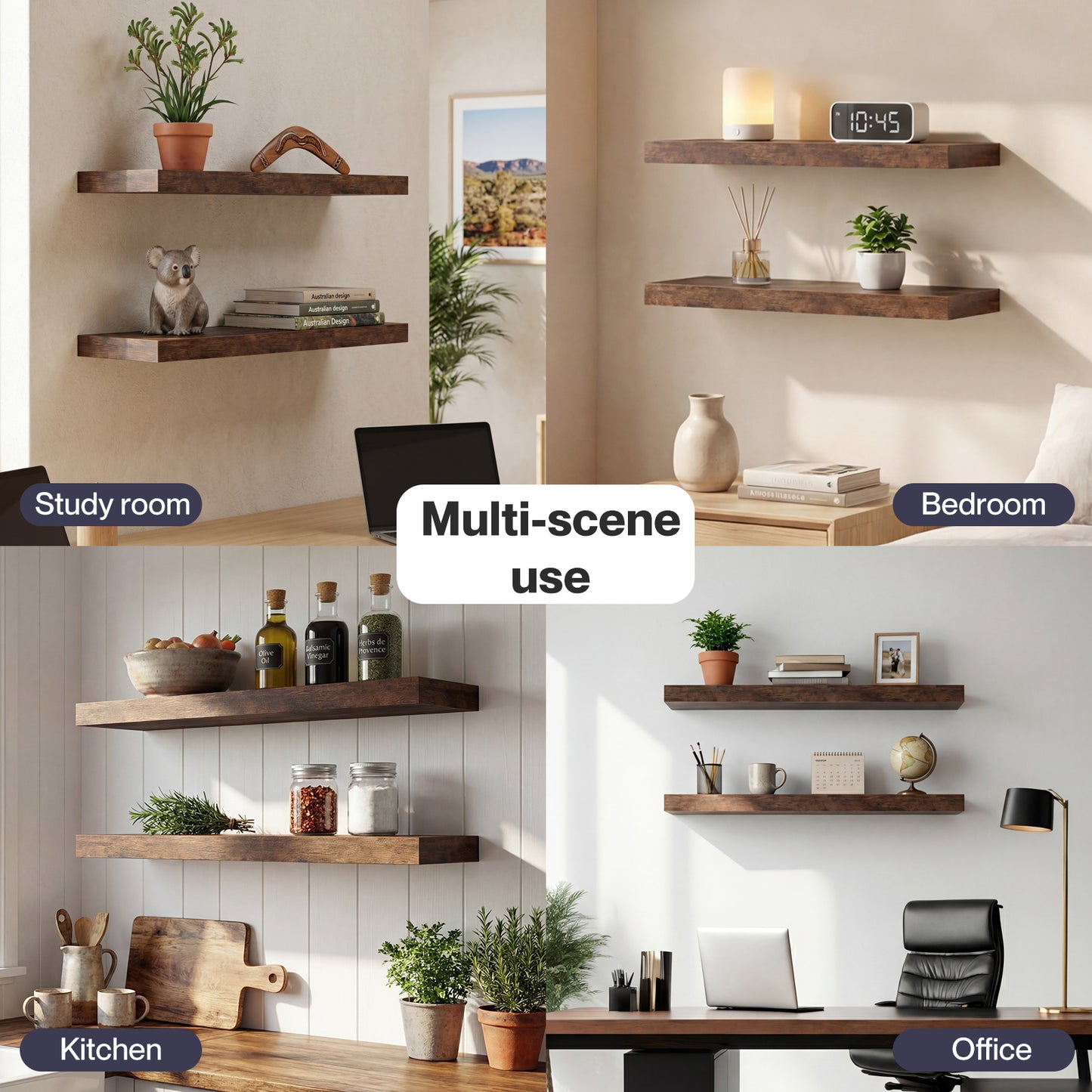 Levede Floating Shelf Wall Mounted Storage Modern Easy Assembly 2 PCS Brown