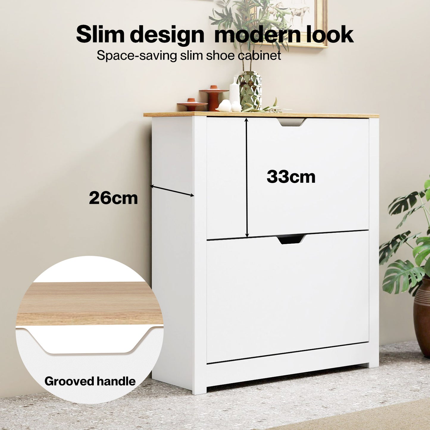Levede Shoe Cabinet White Narrow Flip Drawers Adjustable Shelves Storage Cabinet