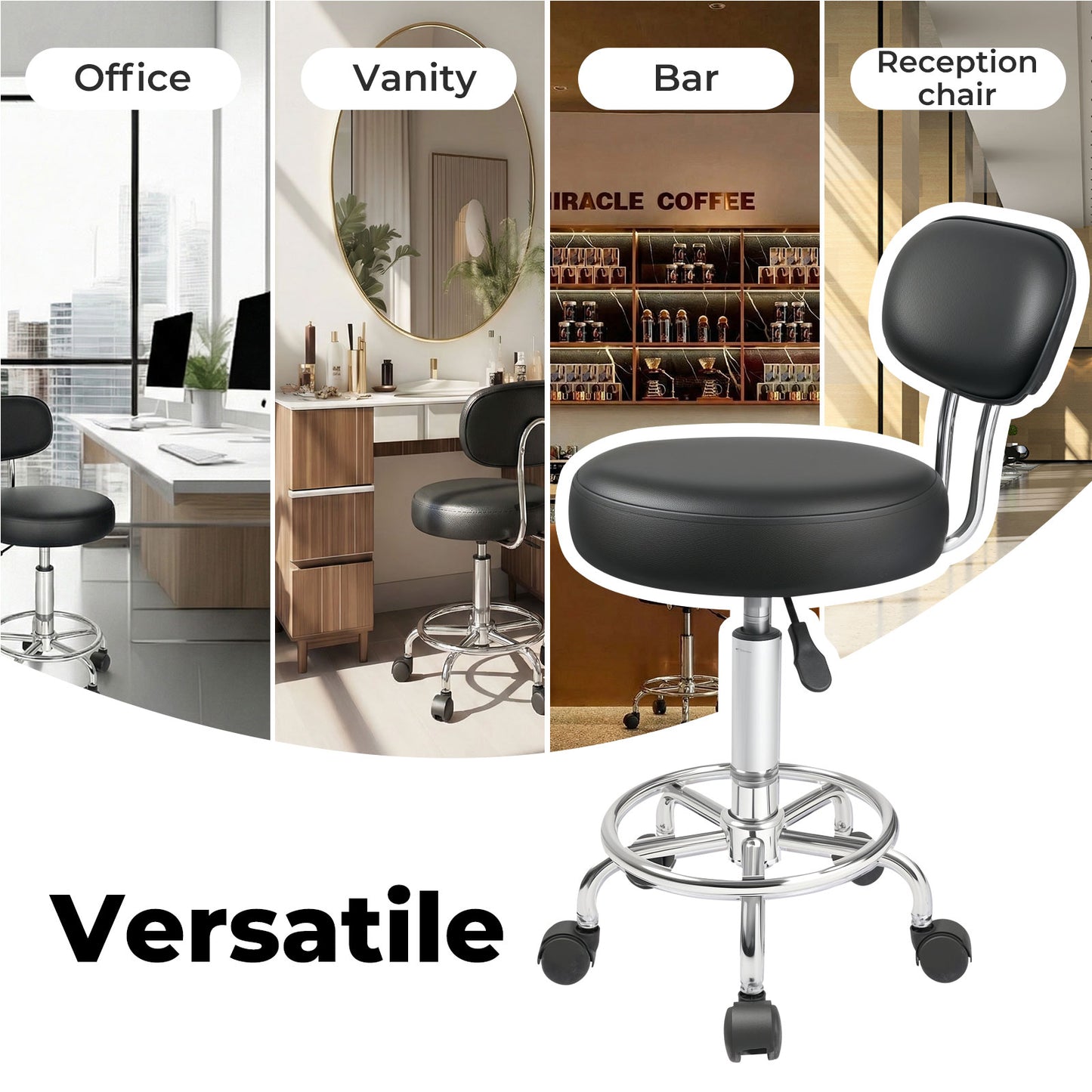 Levede Swivel Drafting Chair Round Rolling Bar Stool Leather Adjustable Office