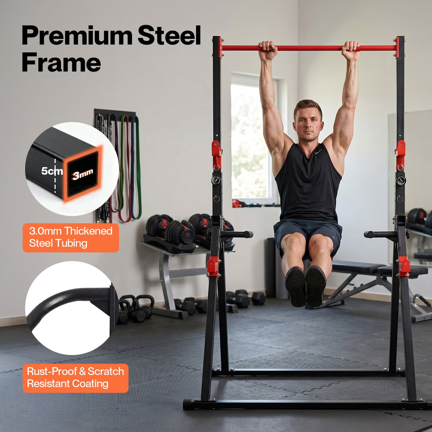 Centra Pull Up Bar Pull Up Station Dip Bars Free Standing 220KG Black Red