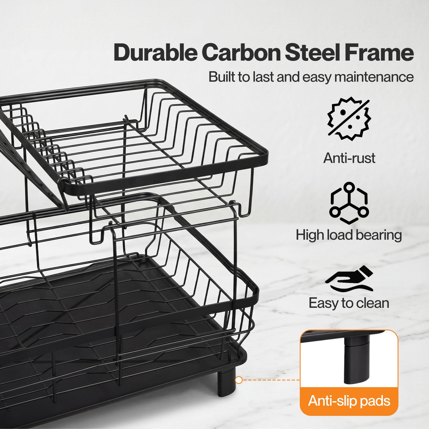 TOQUE 2 Tier Dish Drainer Rack Drip Tray Cutlery Holder Plate Rack Kitchen Sink