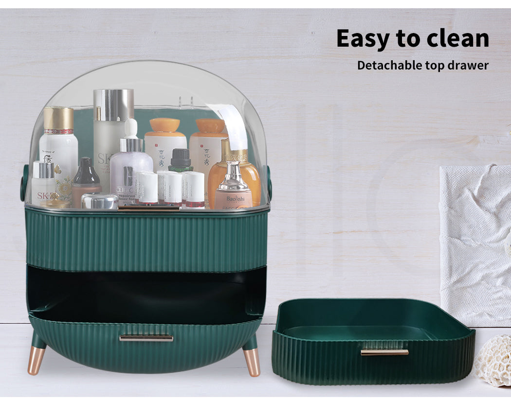 ilus Makeup Organizer Case Drawer Portable Cosmetic Jewellery Storage Box Dark Green
