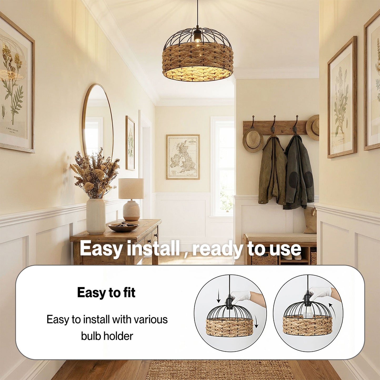 Emitto Modern Ceiling Pendant Light Shade Rattan Style Woven Lamp Shade 25cm
