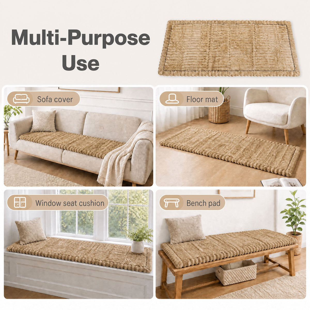 Marlow Corduroy Sofa Cover Pet Friendly Non Slip Washable 70 x 180cm Light Camel