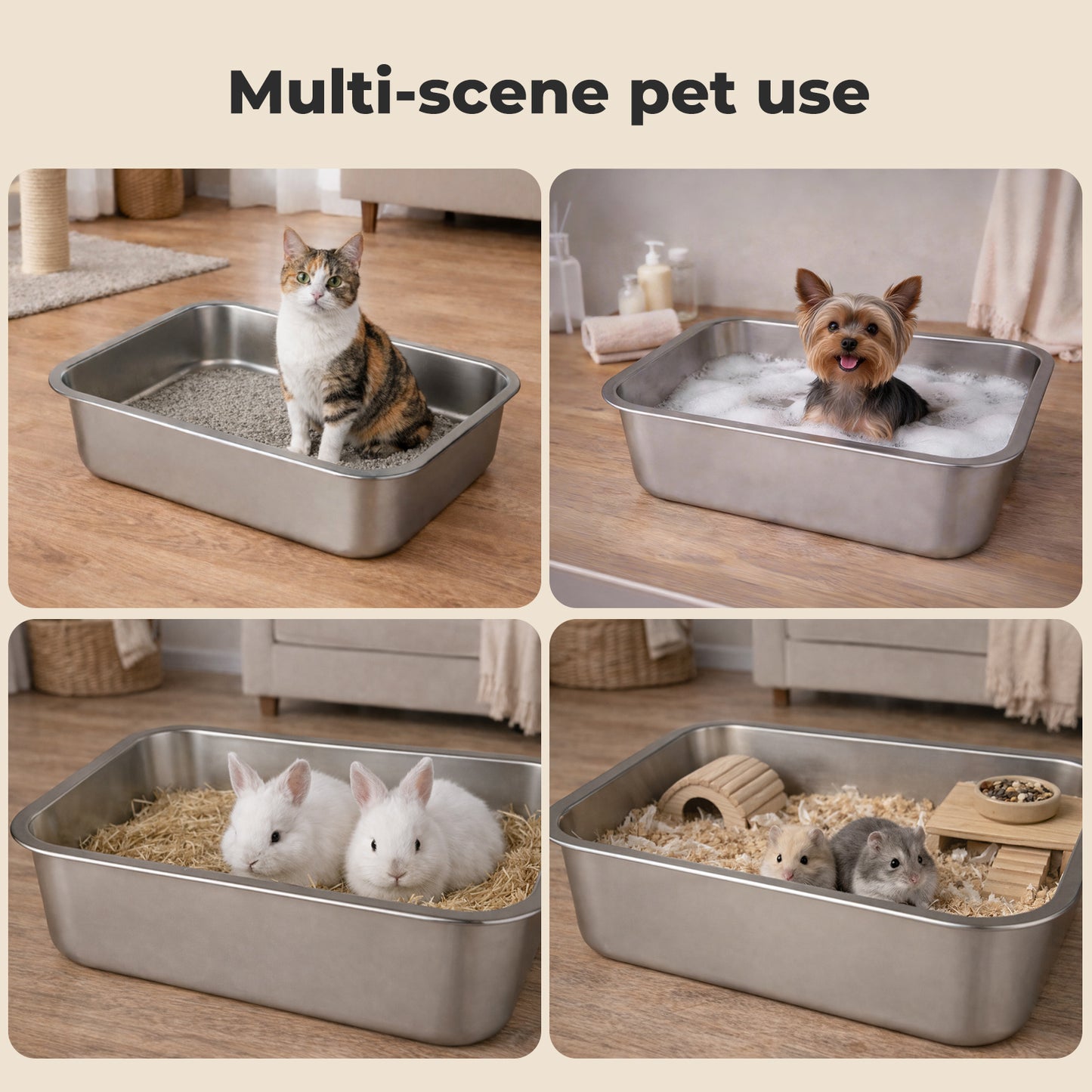 Skylos Cat Litter Box Stainless Steel Toilet Tray for Kittens Cats Large Open